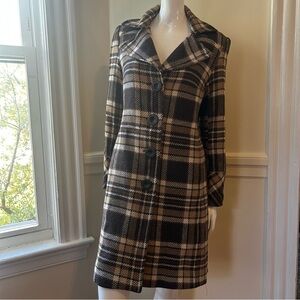 Michael Kors Brown Plaid Trench Coat in Size 4